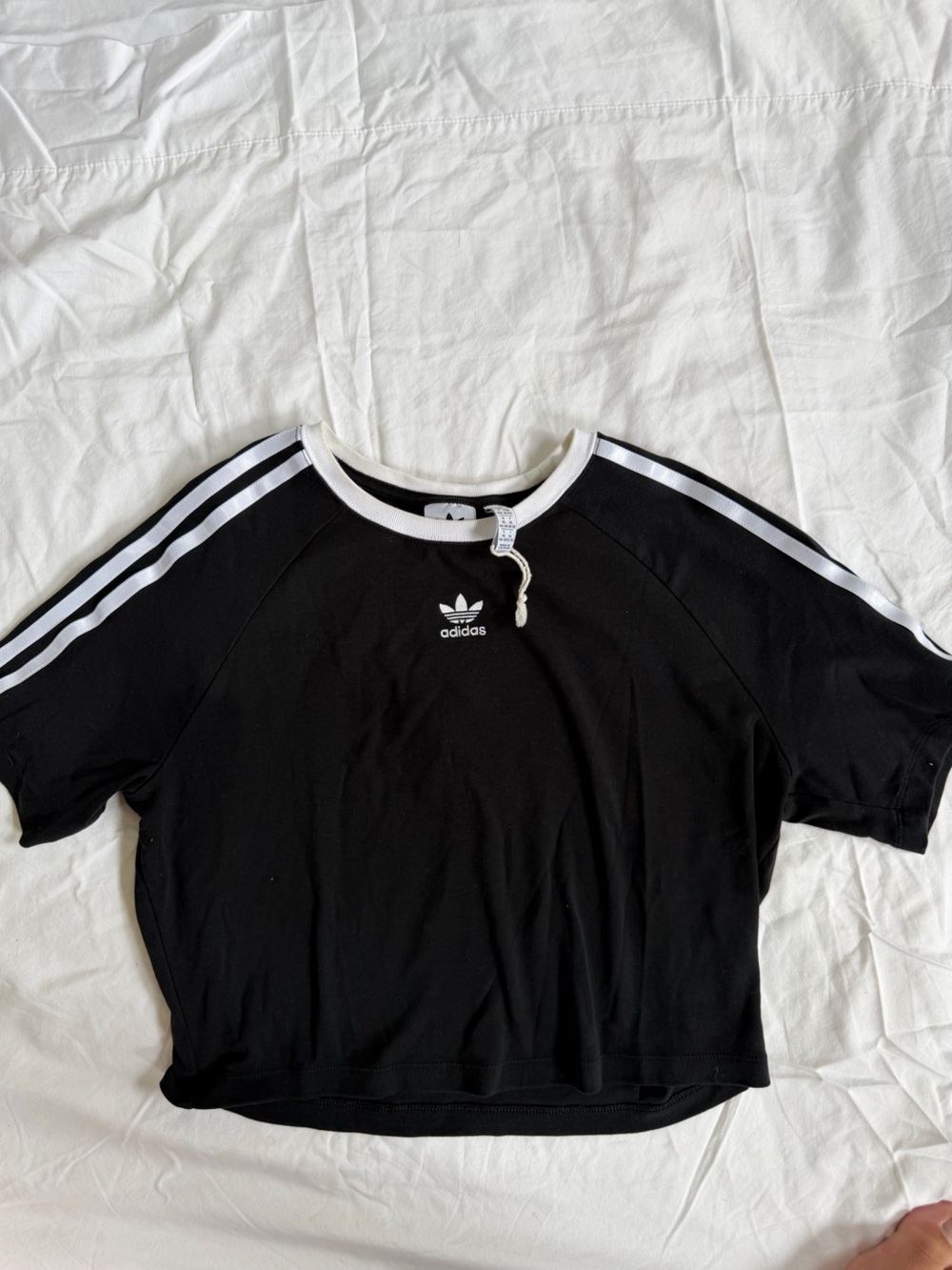adidas Black Tee with White Stripes and Trefoil